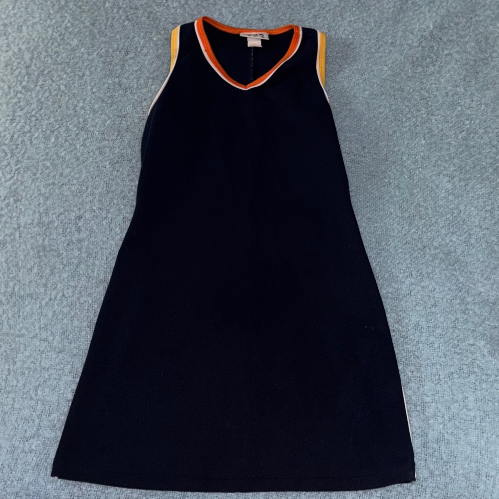 Elegant Black Sleeveless Dress with Orange Trim